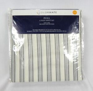 Colormate Ivory & Gray Striped Microfiber 4-Piece Sheet Set, Full               