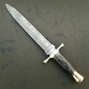CUCHILLO DE CAZA/DAGA DE ACERO DAMASCO HECHO A MANO A MANGO DE MADERA PAKKA 13.5 - Imagen 1 de 4