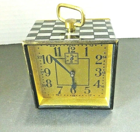 Brass Grey & Black Checkered Vintage Shelf/Mantle Clock Made In Germany Cover