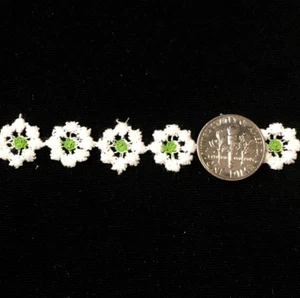 Venice Lace Trim Mini Daisy Flower Trim 1/2" White w/ Green Center 5 Yards #MC25 - Picture 1 of 2