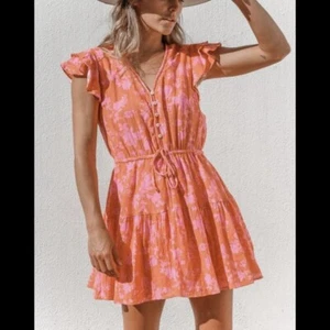 Vici Kleid rosa & orange Blumenmuster Baumwolle Rüschen zum Binden | Damengröße Large - Bild 1 von 15