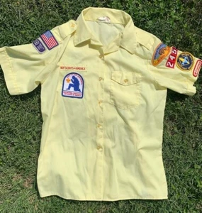 Vintage Boy Scout Womens Sz 14 Yellow Blouse Shirt troop 245 Buffalo Trace IN - Picture 1 of 3