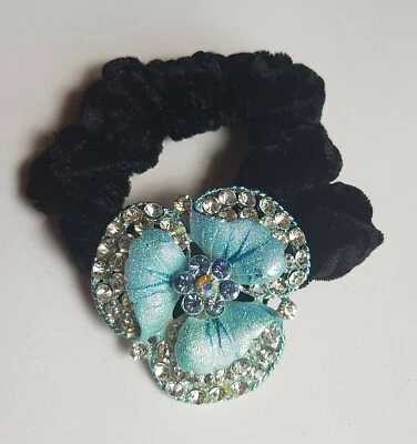 Corbata elástica de terciopelo cristal estrás flor cola de caballo moño soporte Foto 1 de 4