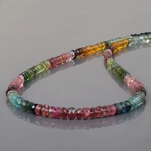 Natural Multi Tourmaline Rondelle Beads 18" Chain 925 Silver Women Necklace Gift - Picture 1 of 5