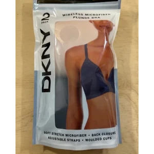 DKNY Women's Wireless Soft Stretch Microfiber Plunge Bra - Ink/Sand Large - Picture 1 of 2