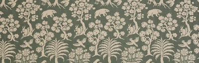 SCHUMACHER CURTAIN FABRIC DESIGN Woodland Silhouette 0.35 METRES MOSS 100% LINEN - Image 1 of 4