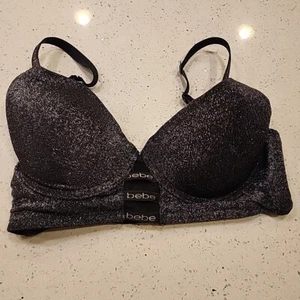 bebe intimatesbra 34C Black Silver Metallic Underwire Padded Push Up  - Picture 1 of 5