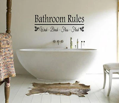 BATHROOM RULES - WASH-BRUSH-FLOSS WALL ART/DECAL QUOTE STICKER -BATHROOM!!!! - Image 1 of 4