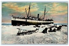 1917 Landing Steamer Ship Snow Ice Edge Off Nome Alaska Vintage Antique Postcard