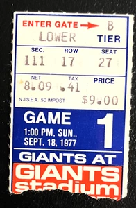 18/09/77 GIGANTES/PIELES ROJAS BOLETO TALÓN-GARY JETER DEBUT EN LA NFL/JOHN RIGGINS/CSONKA - Imagen 1 de 1
