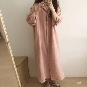 Femme Revers Robe Chemise Manches Longues Robe Maxi Bouton Desseré Été - Foto 1 di 16