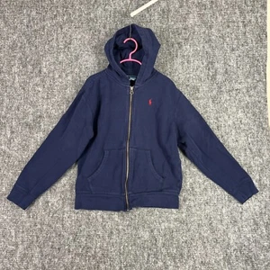 Polo Ralph Lauren Hoodie Boys Medium Blue Youth Hooded Sweatshirt Full Zip Up - Picture 1 of 6