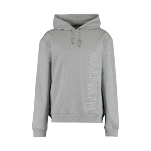 Balmain Men's Vertical Logo Sweatshirt Cotton Hoodie, Grey - Photo 1 sur 1