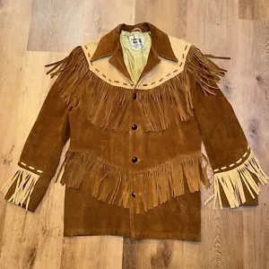 Pioneer Wear Suede Jacket Fringe Leather Coat Western Hippie VTG 60s 70s Mens 44 - Picture 1 of 20