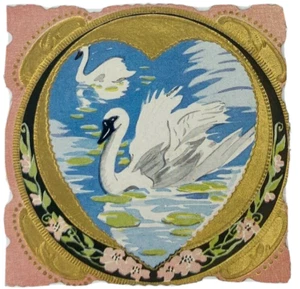 Valentine Victorian Die Cut Greeting Card White Swan Art Nouveau Carrington - Picture 1 of 3