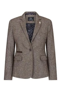 Womens Tweed Blazer Jacket 1920s Vintage Elbow Patch Waistcoat Blinders Tan - Picture 1 of 21