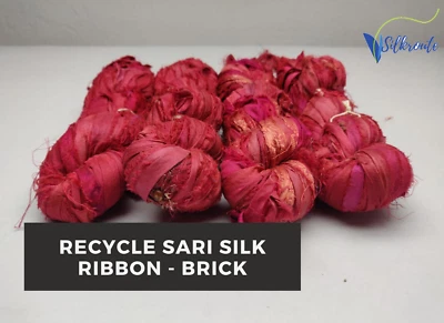 5x100 Gram Recycled Sari Silk Ribbon - Brick | Sari Silk Yarn | Recycled Ribbon - Image 1 of 3