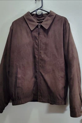 LL Bean Brown Suede Barn Field Bomber Jacket Men's L Zip-Out Thinsulate Liner  - Image 1 of 4