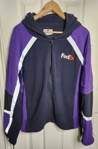 EUC FedEx Express Men's L Fleece Full Zip Hoodie Pockets Reflective Trim Uniform - Picture 1 of 7