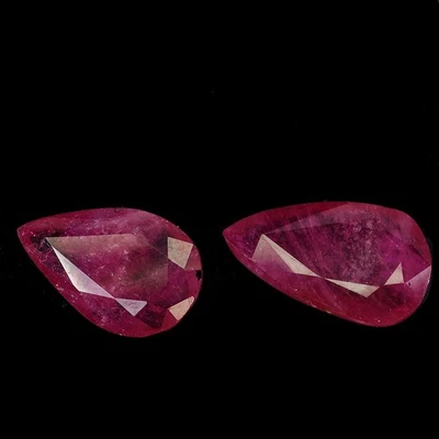一对 2 件梨天然加热红色粉红色红宝石莫桑比克 6.65 克拉 12x8 毫米宝石 — 第 1/4 张图片