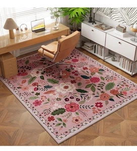 Rugcomf Area Rug Carpet Washable Non Slip Low Pile Boho Floral Pink 3x5 NEW - Picture 1 of 9