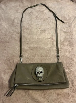 💗THOMAS WYLDE  “To Die For” Tan Crystal Skull Clutch handbag with strap💗 - Image 1 of 4