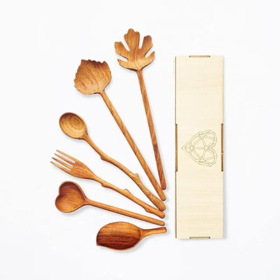 Natural Wooden Spoons and Forks Set (Set of 6), Hostess Gifts for Women, Coup... - Image 1 of 4