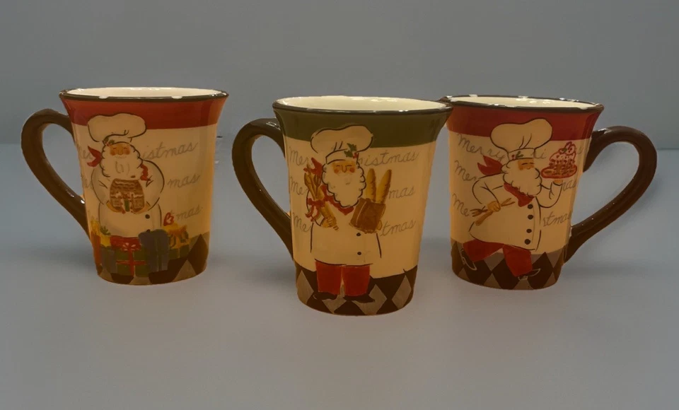 Santa Mugs Jennifer Brinley Baking Lot Of 3 Coffee Mugs Cups Christmas read - Image 1 of 4