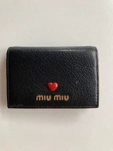 Miu Miu Madras LOVE Leather Card Case, Women's, Black x Red, Logo heart Used Ex - Picture 1 of 7