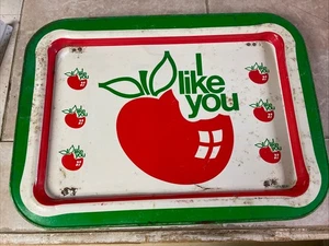 White Red Green I LIKE YOU Apples 1974 Vintage Metal TV Tray 17.5" x 13" - Picture 1 of 12