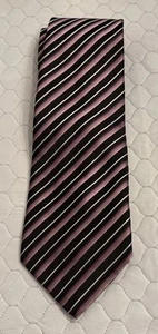 Paul Smith Tie Silk Diagonal Strip Black Pink Italy 3.75” X 62” Handmade Made - Picture 1 of 4