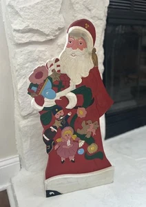 Statuina Babbo Natale vintage legno intagliato scena in piedi folkart dipinta - Foto 1 di 18