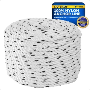 Boat Anchor Rope 1/2 inch x 100 ft - Marine Premium 3-Strand White Nylon - Picture 1 of 9
