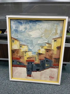 Quadro casa metà secolo originale arte da parete incorniciato firmato P Magi vintage 20x16. - Foto 1 di 4