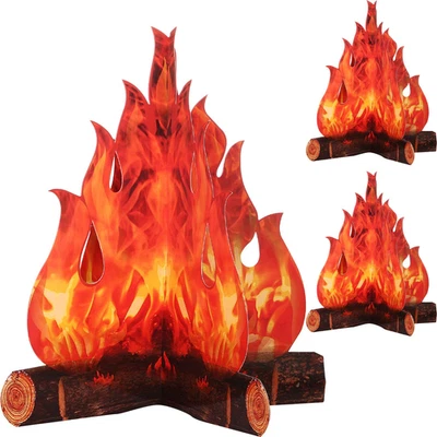 3 Sets Fake Fire Fake Flame Prop Camping Decoration 3D Cardboard Campfire Center - Image 1 of 4
