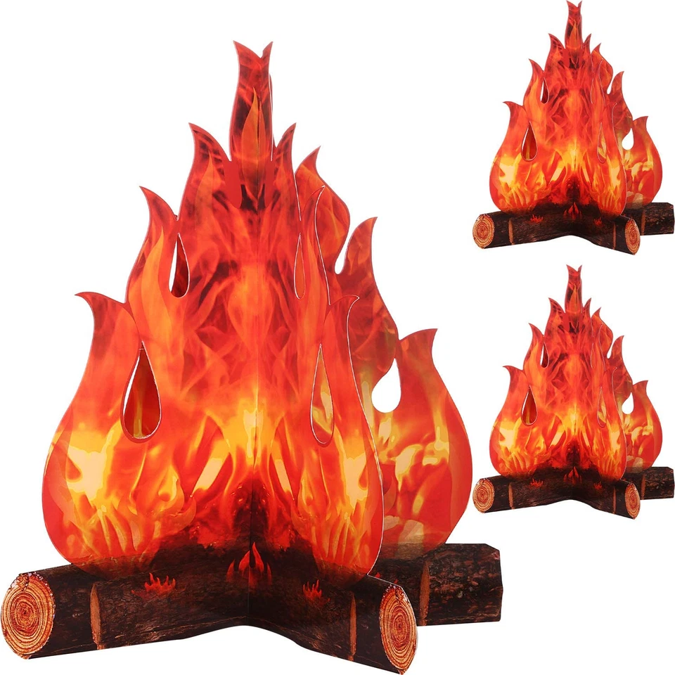 3 Sets Fake Fire Fake Flame Prop Camping Decoration 3D Cardboard Campfire Center - Image 1 of 4
