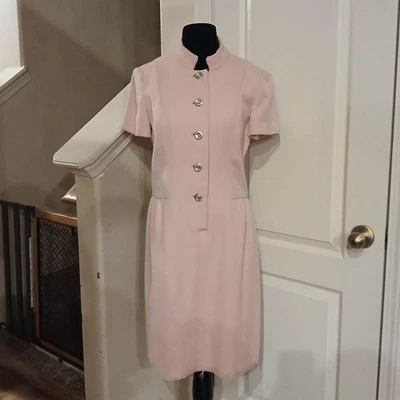 Vestido De Colección Años 60 Joseph Magnin Rosa 100% Lana Hasta la Rodilla Botones Redondos Hecho en Unión Foto 1 de 4