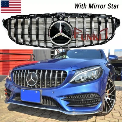 Front Grille For Mercedes 2015-2018 Benz W205 C300 C250 GTR AMG Style W/emblem - Image 1 of 4