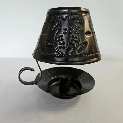 Rustic Punched Metal Tin Candle Table Sconce - removable top - Image 1 of 4