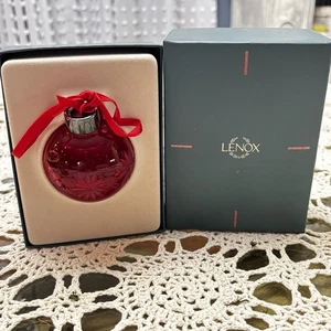 Lenox Christmas Lights Crystal Ball Ornament Red Original Box Cut Art Glass - Picture 1 of 5