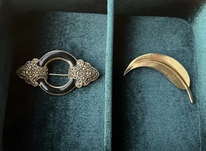 Edler schwarzer Onyx Emaille Ring verziert simulierte Markasiten Stab Brosche X2 - Bild 1 von 5