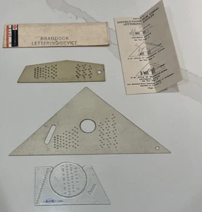 Vintage Braddock Beschriftungsgerät, Winkel Style B 6" & Alvin L666 Führung - Bild 1 von 9