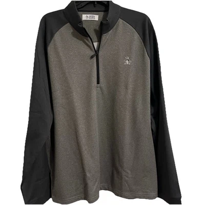 Pulôver masculino Penguin By Munsingwear 1/4 zíper GG preto cinza manga longa em excelente estado usado g5 - Imagem 1 de 4