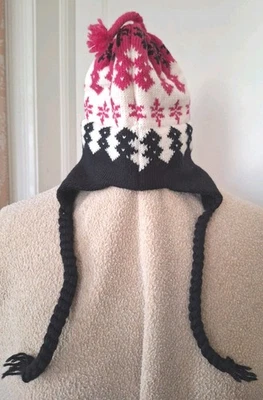 De colección Vermont Originales Rosa/Negro/Crema 100% Lana Sombrero Esquí/Borla/Orejeras Solapas Foto 1 de 4