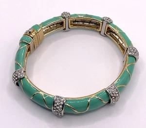 Vintage Golden Blue Enamel Rhinestone Bangle Magnetic Bracelet 7” - Picture 1 of 7