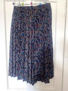 Vintage JAEGER Women's Midi Pleated Blue Paisley 100% Wool Skirt Fit UK 12 W30” - Picture 1 of 3