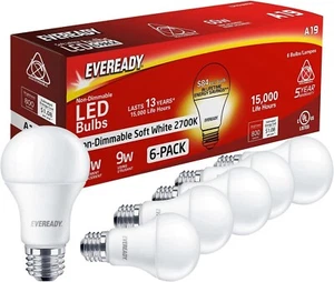 Eveready Led Light Bulbs, Non-Dimmable, 60 Watt Equivalent Light Bulbs (9W Led B - Picture 1 of 2