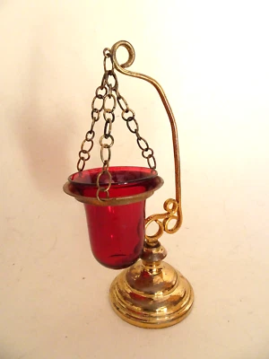 Photophore en verre soufflé .XIX°.Veilleuse église.Bougeoir,lampe a huile. - Photo 1/3