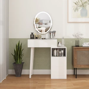Makeup Vanity Desk with LED Lighted Mirror 3-Storage Drawers Shelf Dresser Table - Picture 1 of 10