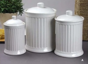 Simsbury Ceramic Canister Set of 3 in White by Omni Housewares - Picture 1 of 2